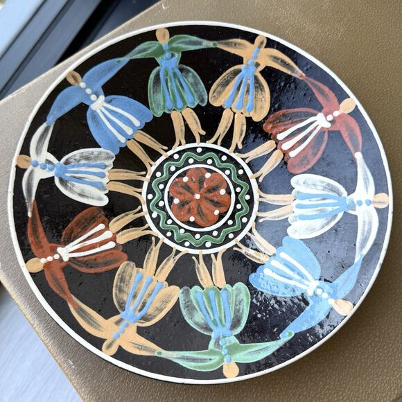 Vintage Slovac Redware Pottery Signed Parikrupa Plate Dancing Girls Woman 9 1/2" - Picture 1 of 6